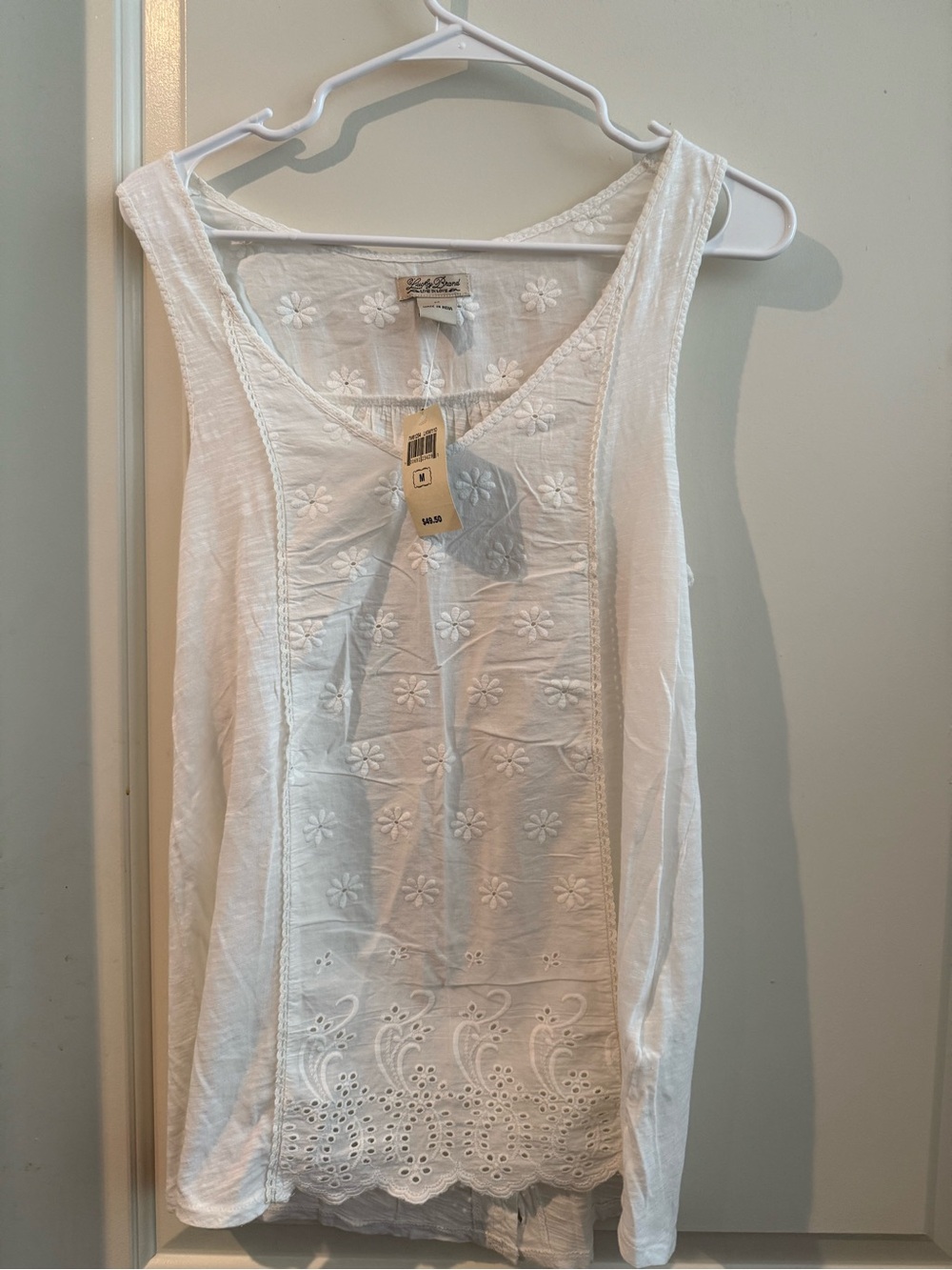 Lucky Brand White Floral Eyelet Sleeveless Camisole